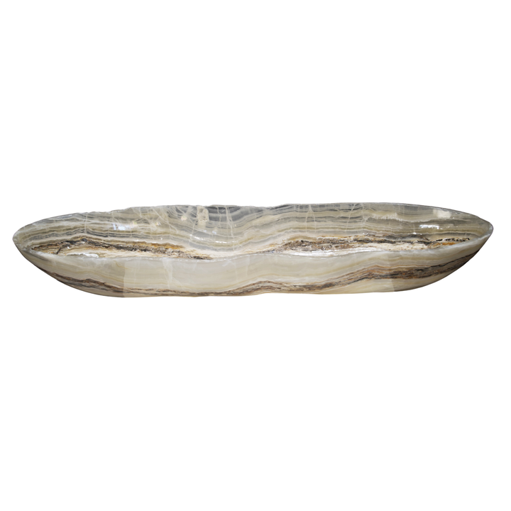 Hand Carved Pearlescent Onyx Canoe Bowl