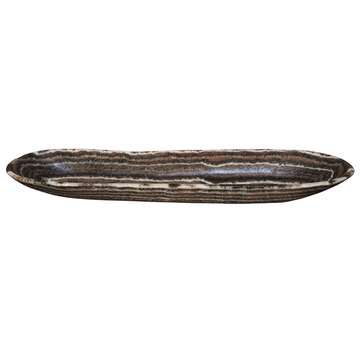 Hand Carved Zebra Onyx Canoe Bowl