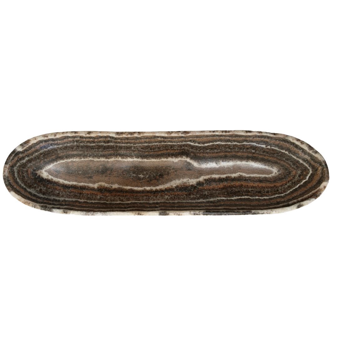 Hand Carved Zebra Onyx Canoe Bowl