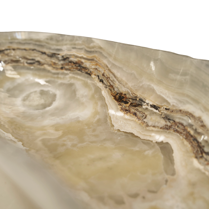 Hand Carved Pearlescent Onyx Canoe Bowl