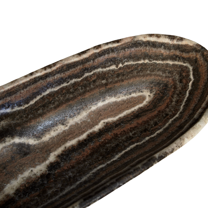 Hand Carved Zebra Onyx Canoe Bowl