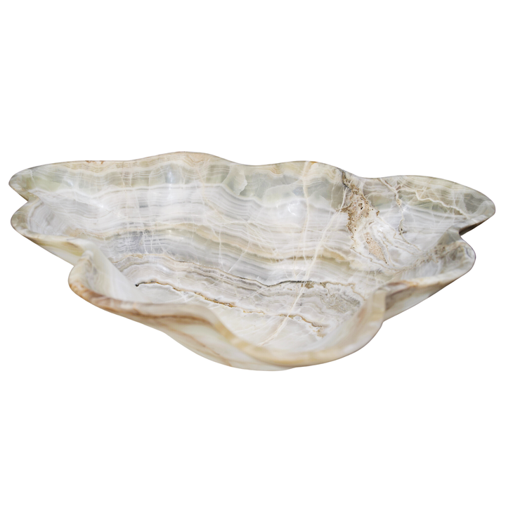 Hand Carved White & Gray Onyx Bowl