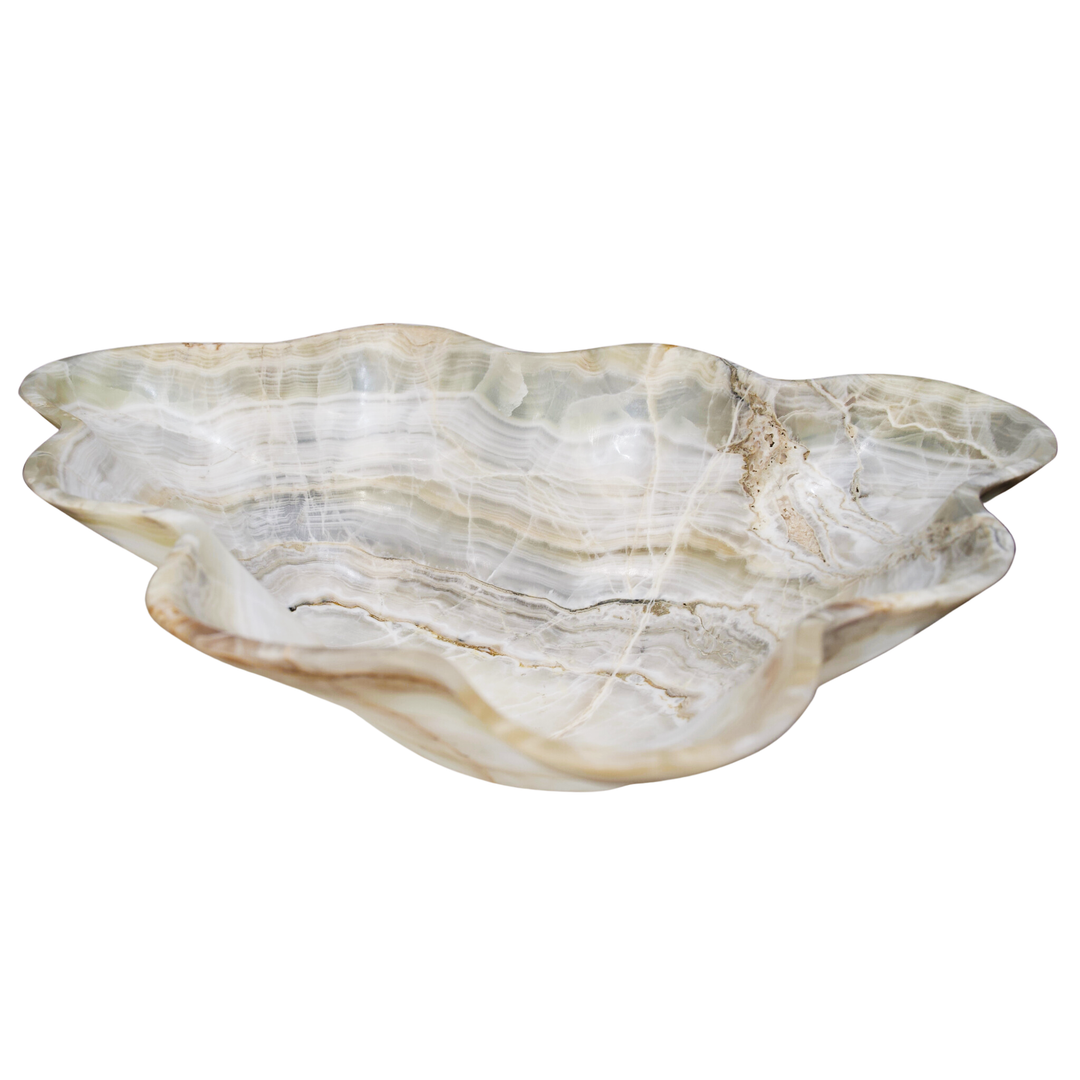 Hand Carved White & Gray Onyx Bowl